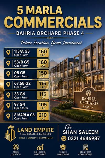 BUILDER LOCATION 5 MARLA COMMERCIAL PLOT G3 BLOCK MAIN BOULEVARD BAHRIA ORCHARD PHASE 4 BUILDER LOCATION 5 MARLA COMMERCIAL PLOT G3 BLOCK MAIN BOULEVARD BAHRIA ORCHARD PHASE 4