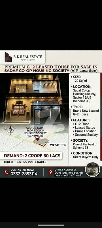120sqyd g+2 Leased Sadaf co-op housing society sector 15a4 prime location 2bed dd on each floor direct owner