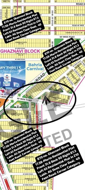 870 No. Ghaznavi Block 17.58-Marla Residential Plot (Front 31.9 Back 90 Right 87.3 Left 65) In 210 Lakh. All Dues Clear Deal, Corner Category, 40 Feet Road. Best Location For Constructing Your Dream House In Bahria Town Lahore 870 No. Ghaznavi Block 17.58-Marla Residential Plot (Front 31.9 Back 90 Right 87.3 Left 65) In 210 Lakh. All Dues Clear Deal, Corner Category, 40 Feet Road. Best Location For Constructing Your Dream House In Bahria Town Lahore