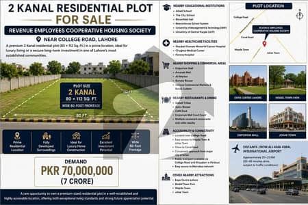 2 Kanal Residential Plot for Sale in Revenue Employees Cooperative Housing Society, Lahore 2 Kanal Residential Plot for Sale in Revenue Employees Cooperative Housing Society, Lahore