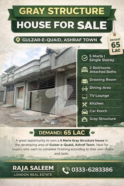 Gray Structure House for Sale 5 Marla single story