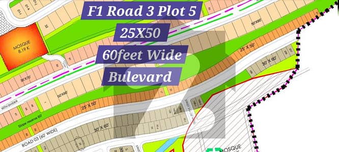 5 Marla Non developed Plot at 60 Feet wide Boulevard Road 3 Sector F1 Bahria Enclave Islamabad