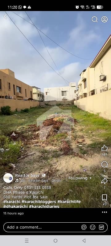 DHA Phase 8,Prime location 1st Belt  zulifqar street 3 ,Plot 500;yds. For Sale