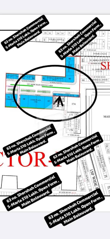 63 no. Shershah Commercial 5-Marla on Main Bolouvard New Deal in 510. Lakh. Open Form. Best Location For Investment or Constructing Your Dream Plaza in Bahria Town Lahore
