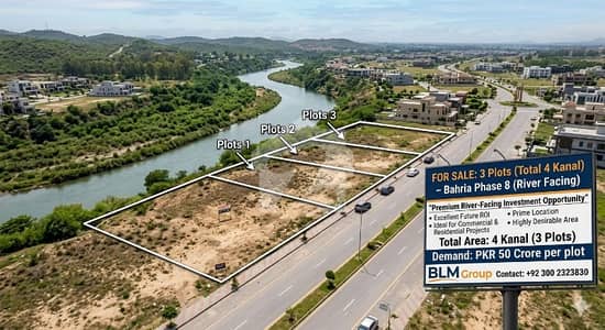 3 Plots (Total 12 Kanal) For Sale Bahria Phase 8 (River Facing)