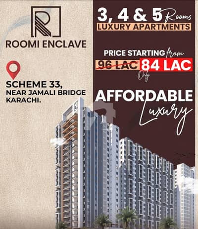 Roomi Enclave Near Jamali Pul Scheme 33 , 3 Lac Booking, 60k Monthly, Total 84 Lacs in 5 years Plan, Possession in 5 Years, Get Android Phone after Down-payment