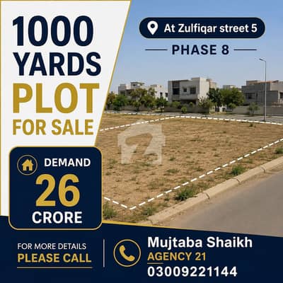 1000 Yards Plot For sale at most prime location of DHA Phase 8