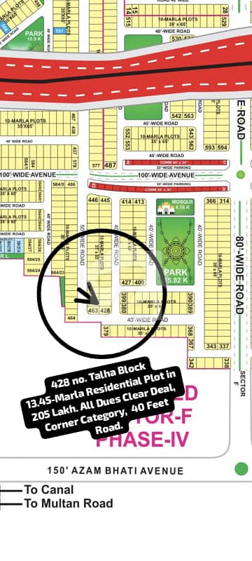 428 No. Talha Block 13.75-Marla (48.5 By 65) Residential Plot In 205 Lakh. All Dues Clear Deal, Corner Category. 40 Feet Road. Best Location For Constructing Your Dream House In Bahria Town Lahore