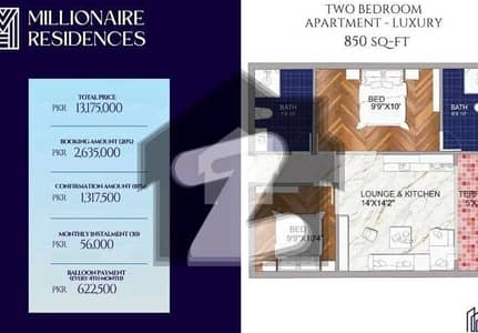 850 Sq-Ft 2 Bed Apartment - Monthly Instalment Just Rs 56,000 850 Sq-Ft 2 Bed Apartment - Monthly Instalment Just Rs 56,000