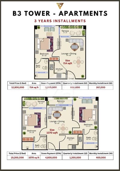 1BedRoom TV Lounge Kitchen Luxury Apartment  Installment Plan 3Year
