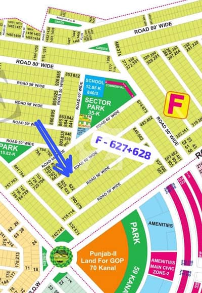 Near Sector Park , GOR , Sial Estate Offers . F - 627 + 628 . Top Location Pair of Kanal Plots For Sale, Single Owner, Meeting Possible With Owner.