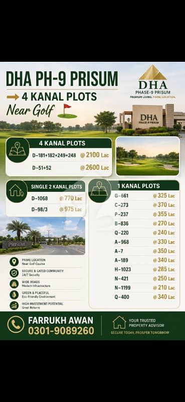 Dha Ph-9 Block D Faceing Golf 4 kanal Plot Dha Ph-9 Block D Faceing Golf 4 kanal Plot