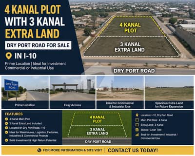 4 Kanal Plot with 3 Kanal Extra Land Dry Port Road For Sale In I-10