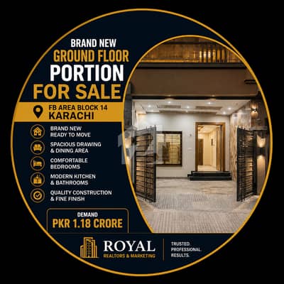 Brand New Ground Floor Portion for Sale in FB Area Block 14 Karachi | Ready to Move