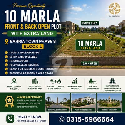 10 Marla Front Back Open With Extra Land Plot For Sale on Investor Rate