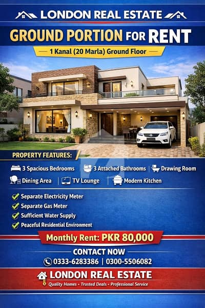 1 Kanal (20 Marla) Ground Floor for rent