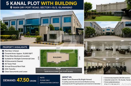 Prime Commercial Property for Sale 5 Kanal Plot with Building Main Dry Port Road, Sector I-10/3, Islamabad Prime Commercial Property for Sale 5 Kanal Plot with Building Main Dry Port Road, Sector I-10/3, Islamabad
