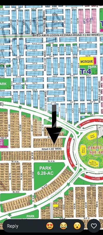 DHA Multan sector Q 1 kanal 65ft facing residential plot near to park, Masjid and commercial.