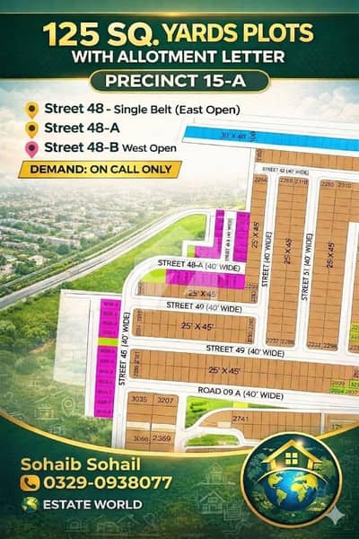 Precinct 15-A with allotment letter East Open & West Open options available. Limited plots, In Attractive Rates.