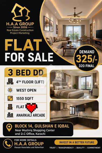 Anarkali Arcade Block 14 Flat 3 Bed Drawing Lounge