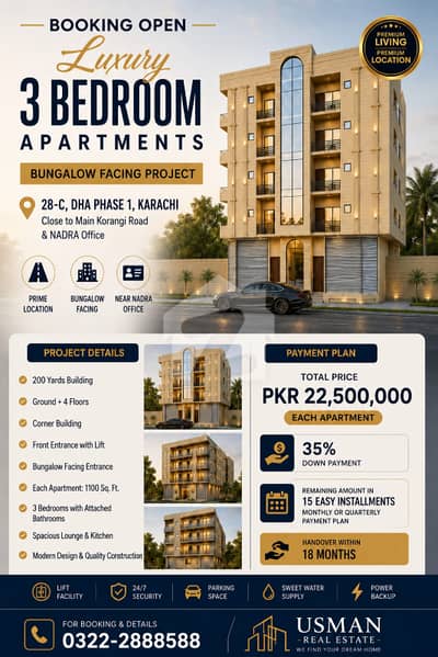 1100 Sqft Apartment 3 Bedrooms Lounge Available On Booking In Dha Phase 1 Bungalow Facing