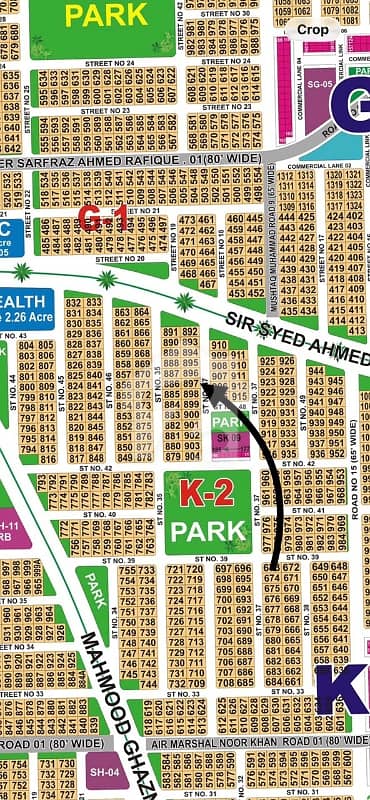 DHA Multan sector K 1 kanal East facing residential plot near to park, Masjid and commercial.