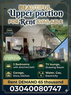 BEAUTIFUL UPPER PORTION FOR RENT AVAILABLE with GAS