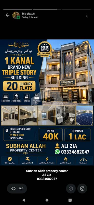 1 Kanal Brand New Triple Story Building Luxury Flats