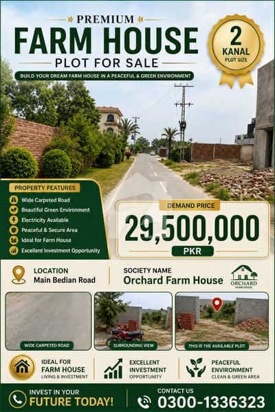2 Kanal Farm House Plot for Sale Orchard Farm Houses Bedian Road