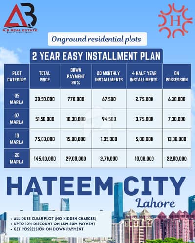 Hateem city Lahore A luxurious project by Faisal Movers Housing (FM Group) Just 25 minutes drive from Thokar Niaz Baig. Located on Main Shaikupura Road Shraqpur Sharif 5 Marla Plot On Easy Installments Only 67500 Paar Month