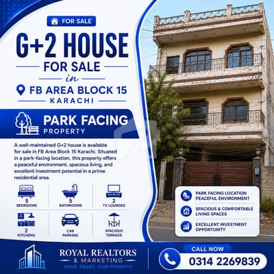 Park Facing G+2 House for Sale in FB Area Block 15 Karachi