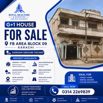 G+1 House for Sale in FB Area Block 09 Karachi | Sangam Ground Facing