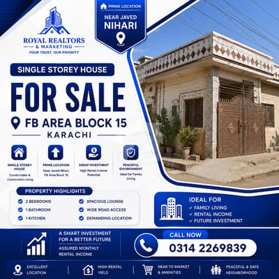Single Storey House for Sale in FB Area Block 15 Karachi | Near Javed Nihari