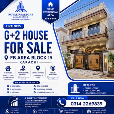 Like New G+2 House for Sale in FB Area Block 15 Karachi | Prime Residential Area Like New G+2 House for Sale in FB Area Block 15 Karachi | Prime Residential Area