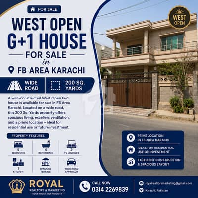 West Open G+1 House for Sale in FB Area Karachi | Wide Road | 200 Sq. Yards