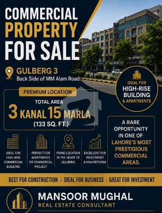 Gulberg-III Back of MM Alam Road 3 kanal 15 Marla 133sqft Poroperty For Sale Demand 65 crore