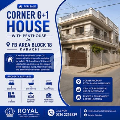 Corner G+1 House with Penthouse for Sale in FB Area Block 18 Karachi