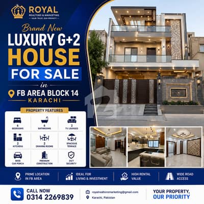 Brand New Luxury G+2 House for Sale in FB Area Block 14 Karachi