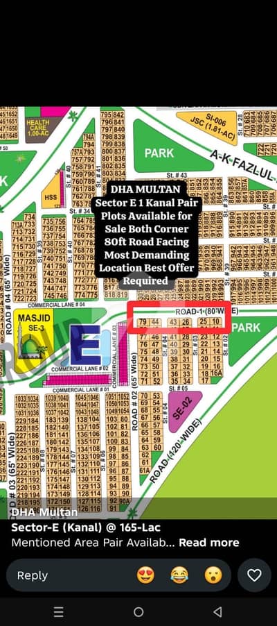 E-1+1 KANAL CORNER PAIR PLOT AVAILABLE ON 80" ROAD