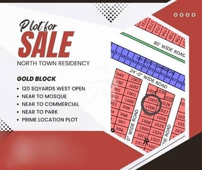 120 Sq. Yards West Open Plot for Sale Gold Block, North Town Residency Phase 1