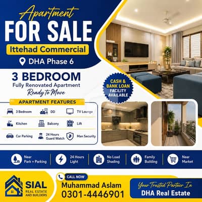 3 bedroom apartment for sale Ittehad commercial