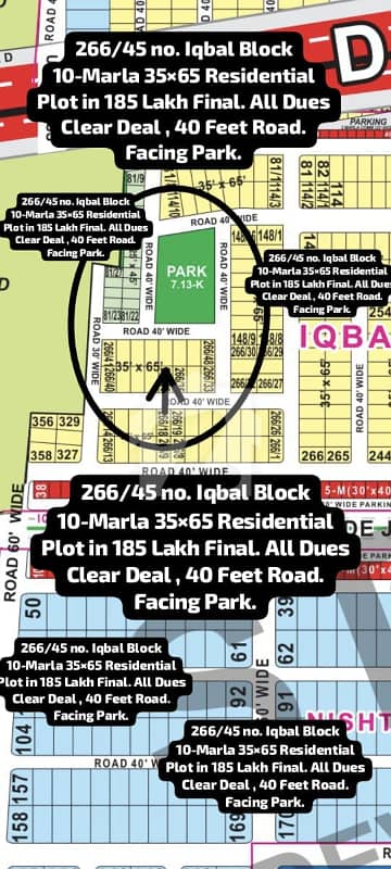 266/45 No. Iqbal Block 10-Marla (35 By 65) Residential Plot In 185 Lakh Final. All Dues Clear Deal, 40 Feet Road , Facing Park. Best Location For Constructing Your Dream House In Bahria Town Lahore. 266/45 No. Iqbal Block 10-Marla (35 By 65) Residential Plot In 185 Lakh Final. All Dues Clear Deal, 40 Feet Road , Facing Park. Best Location For Constructing Your Dream House In Bahria Town Lahore.