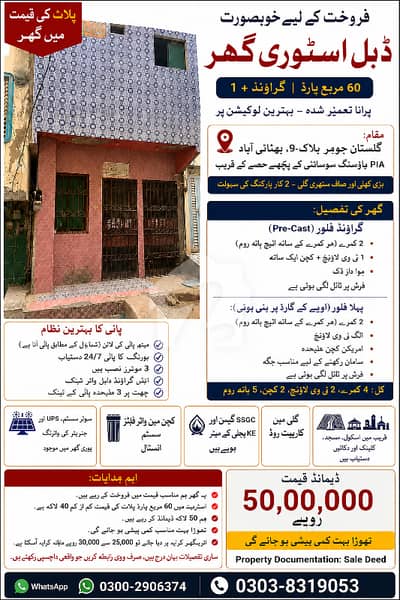 گلستانِِ جوہر ۔ بلاک 9 گلستانِ جوہر,کراچی میں 4 کمروں کا 2 مرلہ مکان 49.9 لاکھ میں برائے فروخت۔
