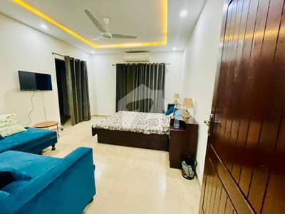 F-11 Markaz Luxury Fully Furnished 1 Bed Attached Bath Tv Lounge Kitchen Under Ground Car Parking Apartment Available for Rent