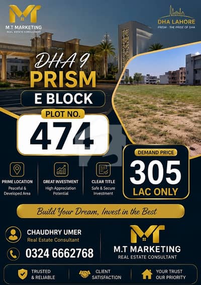 DHA Phase 9 Prism E Block | Plot #474 | 1 Kanal Price: PKR 3.05 Crore (305 Lac) DHA Phase 9 Prism E Block | Plot #474 | 1 Kanal Price: PKR 3.05 Crore (305 Lac)