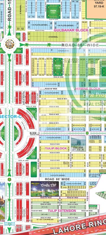 1kanal plot for sale tulip block 80 ft road