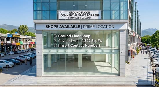 Ground Floor Commercial Space for Rent | I-8, Islamabad Ground Floor Shop Covered Area: 1,342 Sq. Ft. Open Front Elevation Prime Commercial Location I-8 Markaz, Islamabad