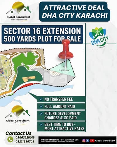 Dha city karachi 500 yard sector 16ext plot available for sale
