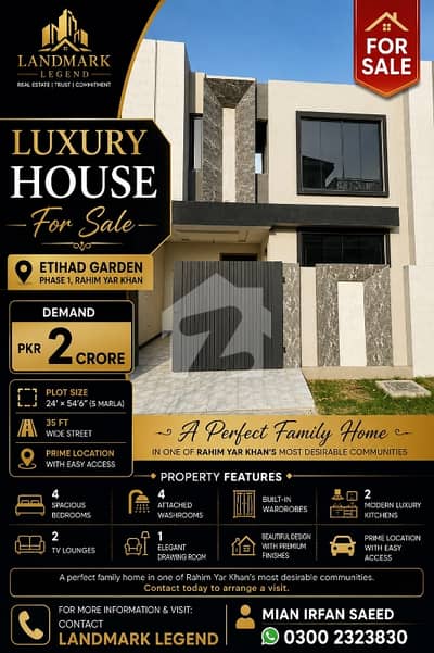 5 Marla Double story beautiful luxurious brand new house in Phase 1 Etihad Garden Rahim Yar Khan