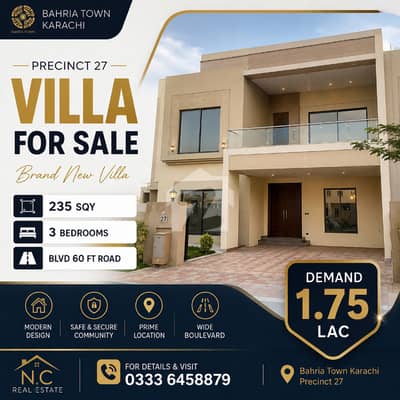 Brand New 9 Marla Villa For Sale Bahria Town Karachi, Precinct 27